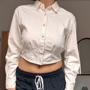 Madewell ivory long sleeve cropped button up